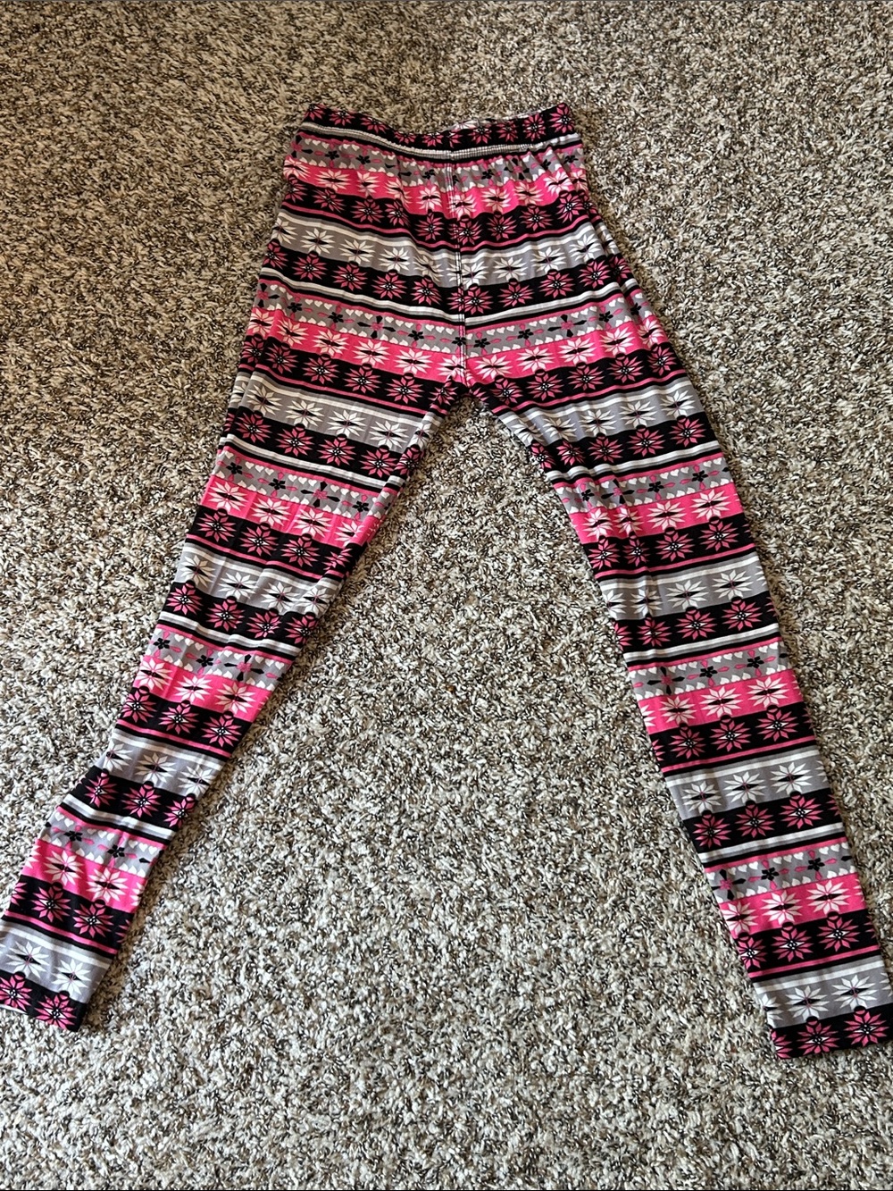 WinWin Pink Black Gray Floral Stripe Leggings